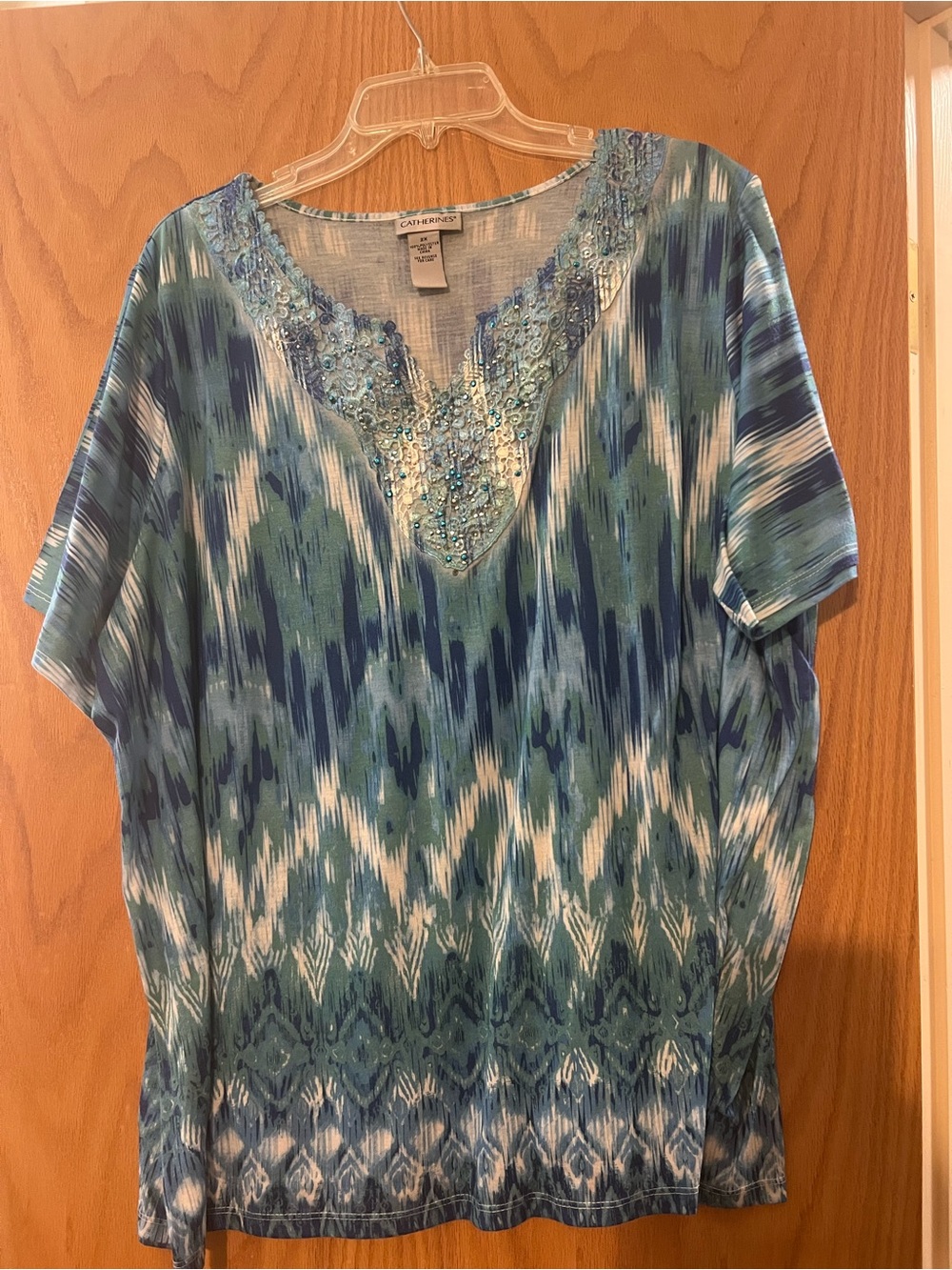 Catherines Teal and Blue Embellished V-Neck Tunic